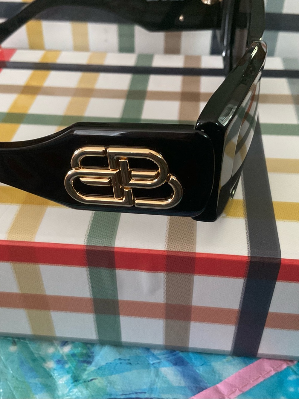 Balenciaga Black Sunglasses with Gold BB Logo Accent